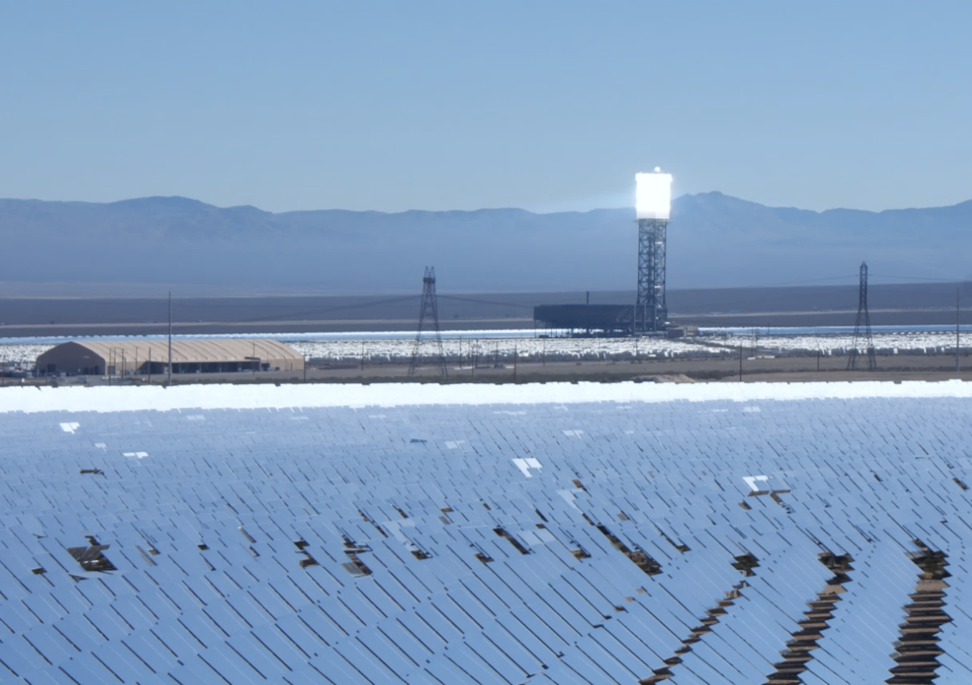 Ivanpah Solar Electric Generating System, A large scale solar farm in a desert valley.